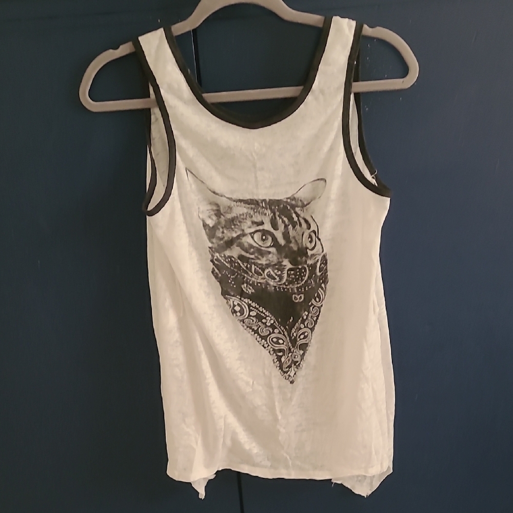 Women's White Cat Graphic Tank Top